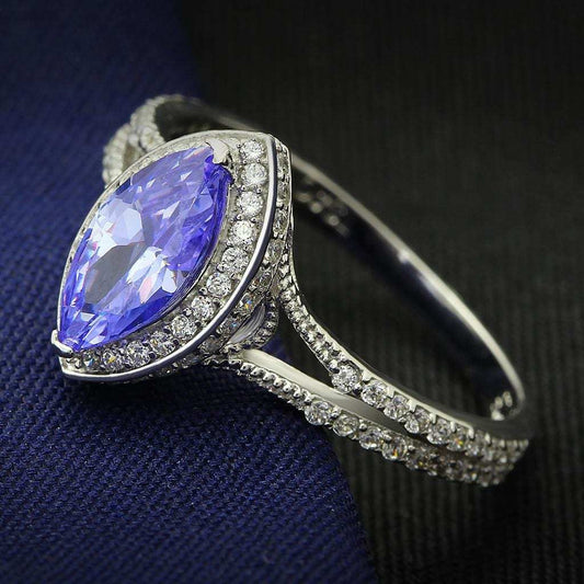 TS024 - Rhodium 925 Sterling Silver Ring with AAA Grade CZ in Tanzanite - Alamode - Flyclothing LLC