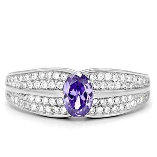 TS025 - Rhodium 925 Sterling Silver Ring with AAA Grade CZ in Tanzanite - Alamode - Flyclothing LLC