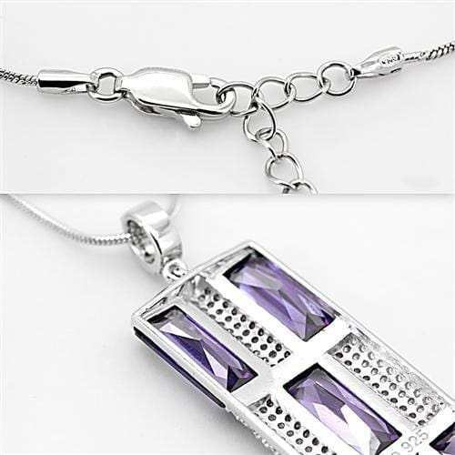 TS026 - Rhodium 925 Sterling Silver Chain Pendant with AAA Grade CZ in Amethyst - Alamode - Flyclothing LLC