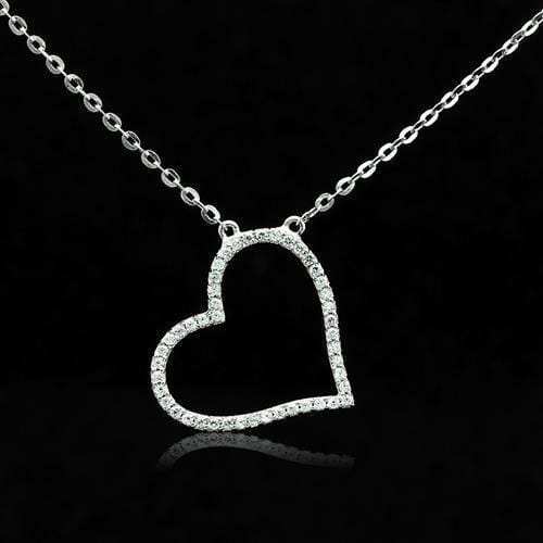 TS039 - Rhodium 925 Sterling Silver Chain Pendant with AAA Grade CZ in Clear - Alamode - Flyclothing LLC