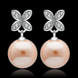 TS040 - Rhodium 925 Sterling Silver Earrings with Synthetic Pearl in Light Rose - Alamode - Flyclothing LLC