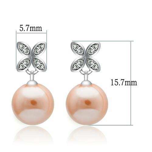 TS040 - Rhodium 925 Sterling Silver Earrings with Synthetic Pearl in Light Rose - Alamode - Flyclothing LLC