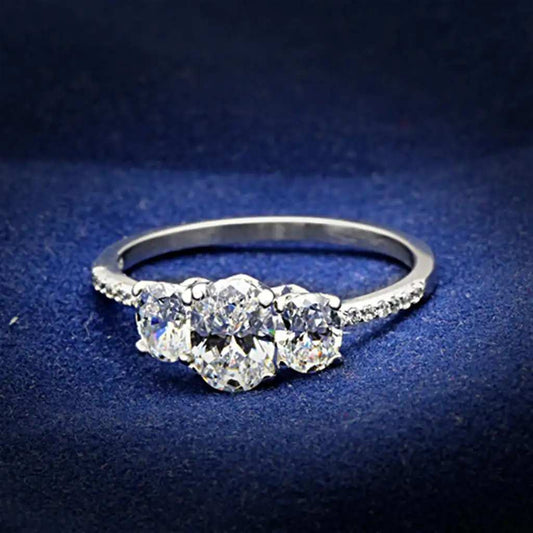 TS049 - Rhodium 925 Sterling Silver Ring with AAA Grade CZ in Clear - Alamode - Flyclothing LLC