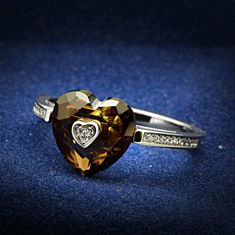 TS051 - Rhodium 925 Sterling Silver Ring with AAA Grade CZ in Brown - Alamode - Flyclothing LLC