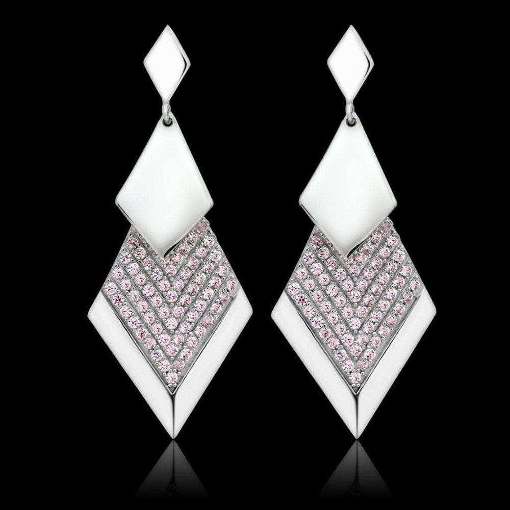 TS053 - Rhodium 925 Sterling Silver Earrings with AAA Grade CZ in Rose - Alamode - Flyclothing LLC