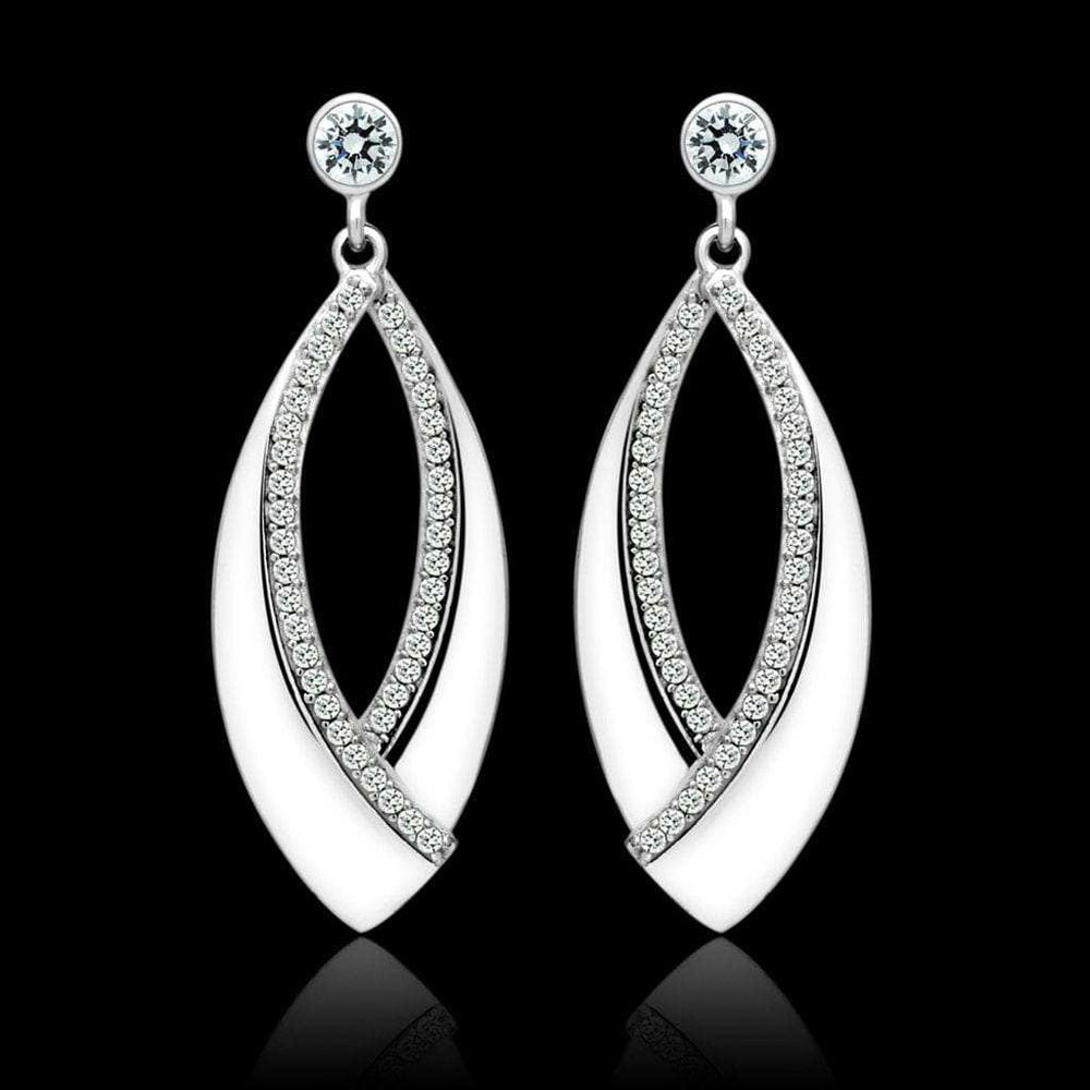 TS054 - Rhodium 925 Sterling Silver Earrings with AAA Grade CZ in Clear - Alamode - Flyclothing LLC