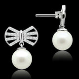 TS063 - Rhodium 925 Sterling Silver Earrings with Synthetic Pearl in White - Alamode - Flyclothing LLC