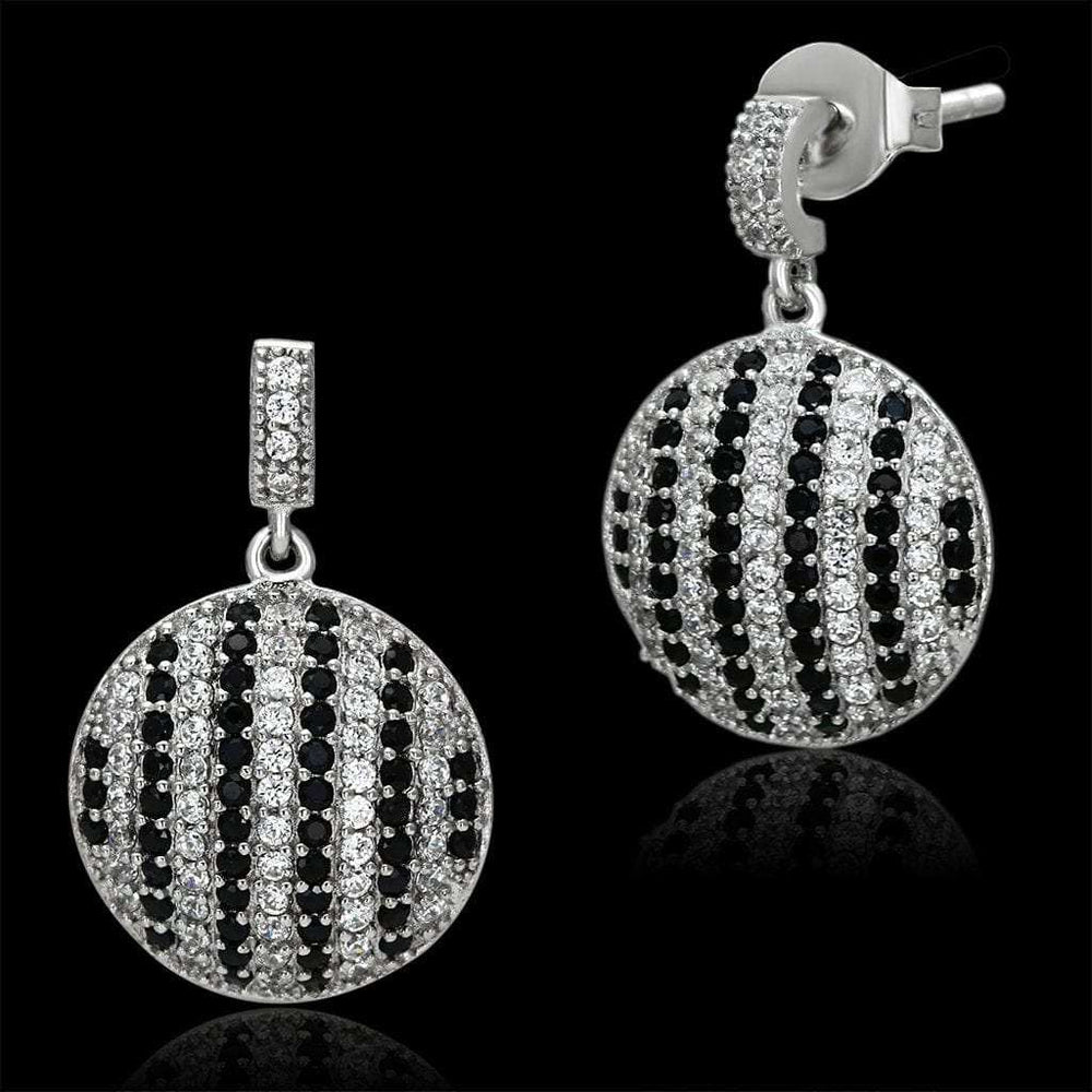 TS069 - Rhodium 925 Sterling Silver Earrings with AAA Grade CZ in Jet - Alamode - Flyclothing LLC