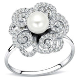 TS070 - Rhodium 925 Sterling Silver Ring with Synthetic Pearl in White - Alamode - Flyclothing LLC
