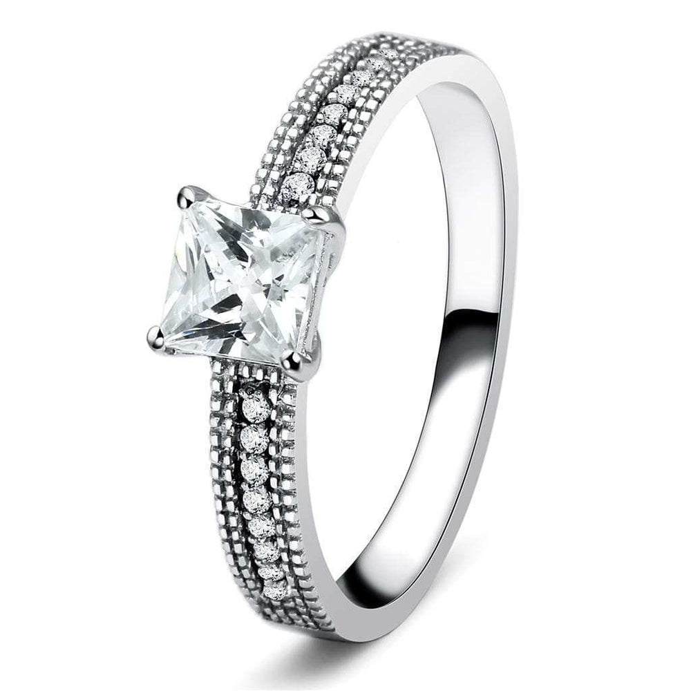 TS081 - Rhodium 925 Sterling Silver Ring with AAA Grade CZ in Clear - Alamode - Flyclothing LLC