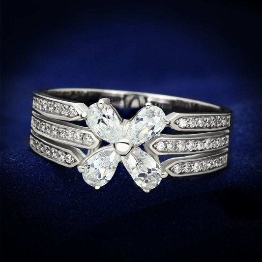 TS092 - Rhodium 925 Sterling Silver Ring with AAA Grade CZ in Clear - Alamode - Flyclothing LLC
