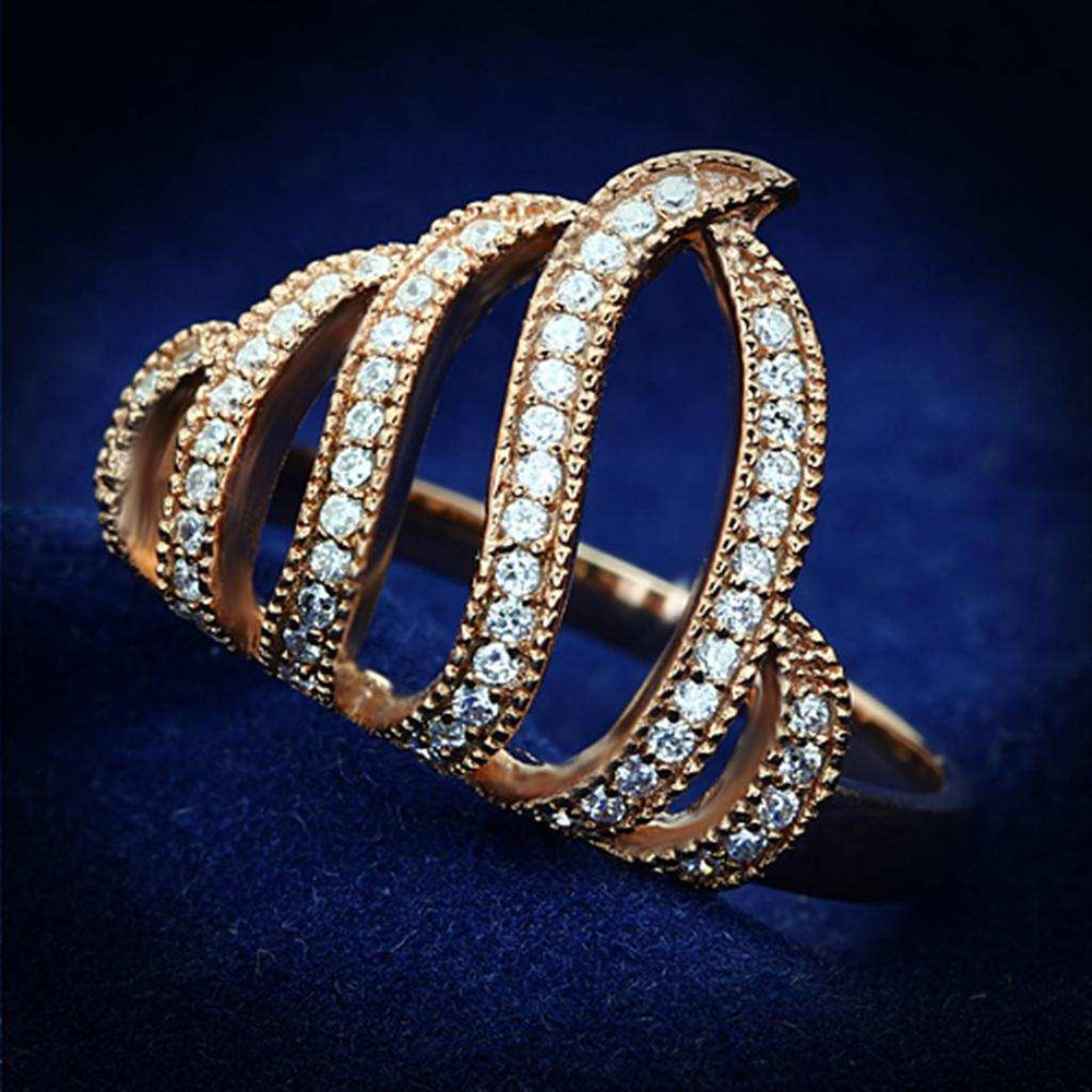 TS096 - Rose Gold 925 Sterling Silver Ring with AAA Grade CZ in Clear - Alamode - Flyclothing LLC