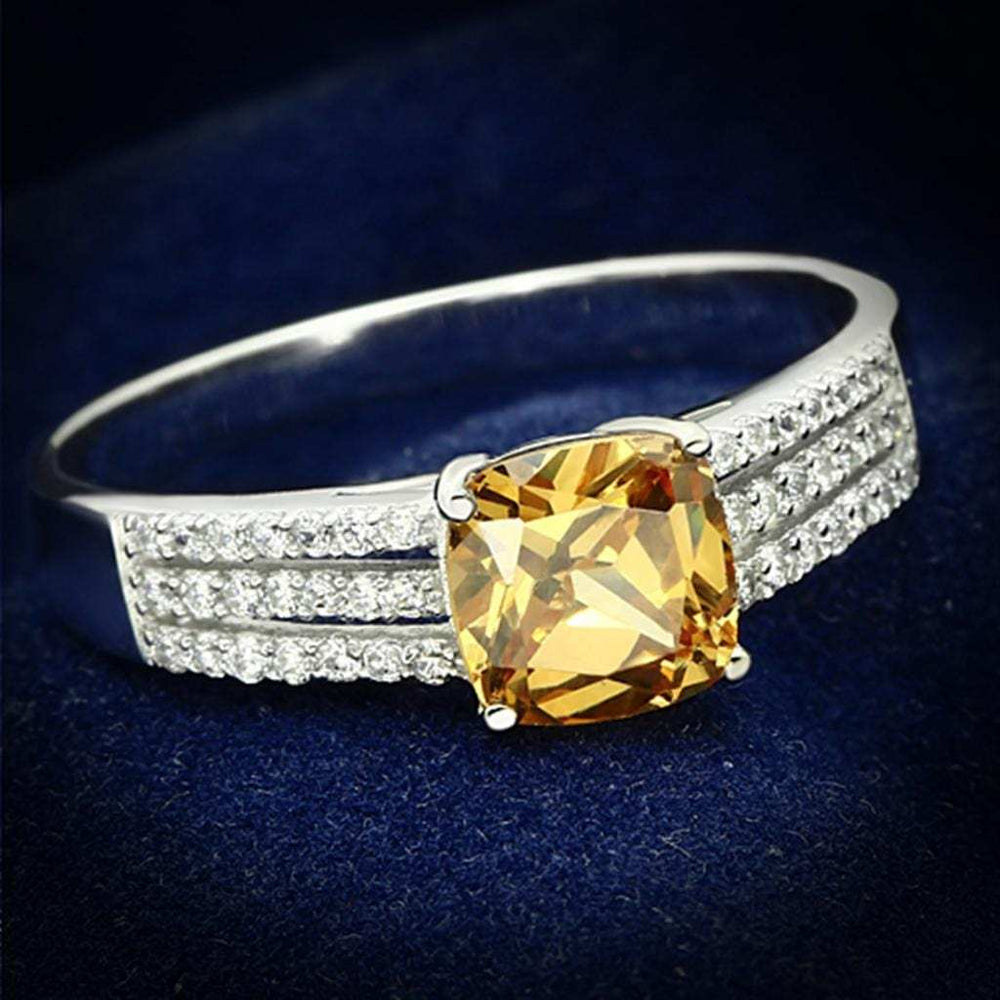 TS099 - Rhodium 925 Sterling Silver Ring with AAA Grade CZ in Champagne - Alamode - Flyclothing LLC