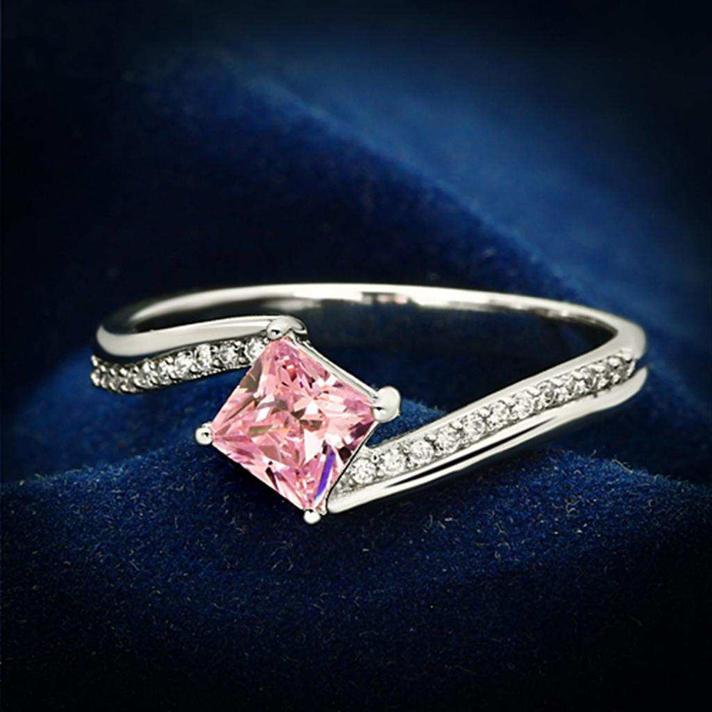 TS100 - Rhodium 925 Sterling Silver Ring with AAA Grade CZ in Rose - Alamode - Flyclothing LLC