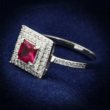 TS102 - Rhodium 925 Sterling Silver Ring with Synthetic Corundum in Ruby - Alamode - Flyclothing LLC
