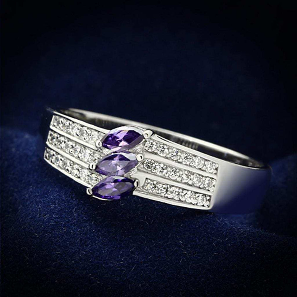 TS104 - Rhodium 925 Sterling Silver Ring with AAA Grade CZ in Amethyst - Alamode - Flyclothing LLC