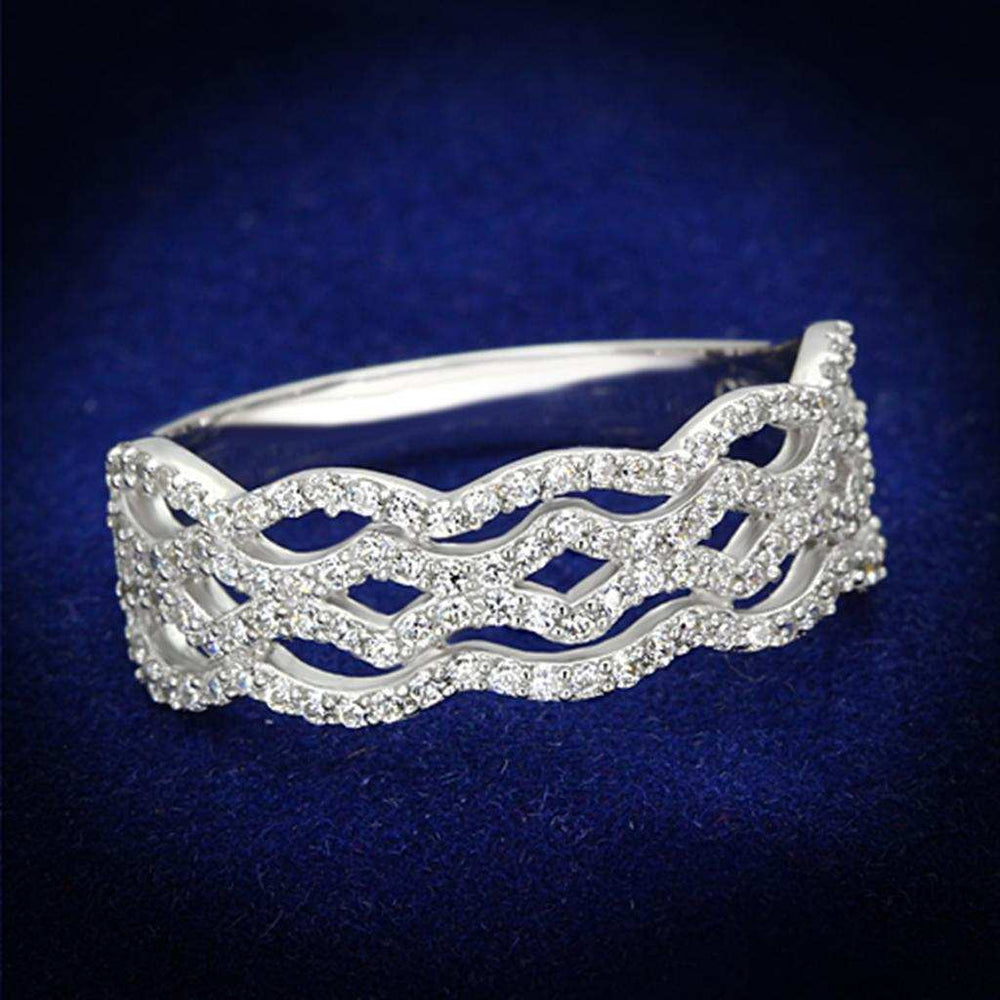 TS106 - Rhodium 925 Sterling Silver Ring with AAA Grade CZ in Clear - Alamode - Flyclothing LLC