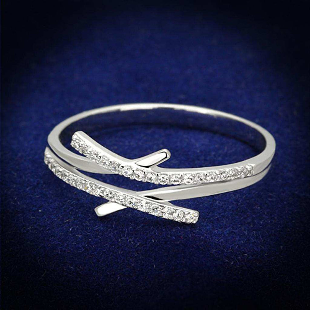 TS113 - Rhodium 925 Sterling Silver Ring with AAA Grade CZ in Clear - Alamode - Flyclothing LLC