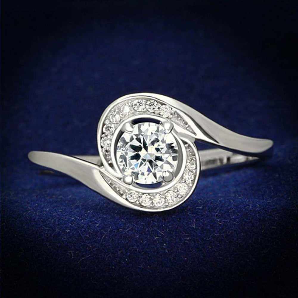 TS116 - Rhodium 925 Sterling Silver Ring with AAA Grade CZ in Clear - Alamode - Flyclothing LLC