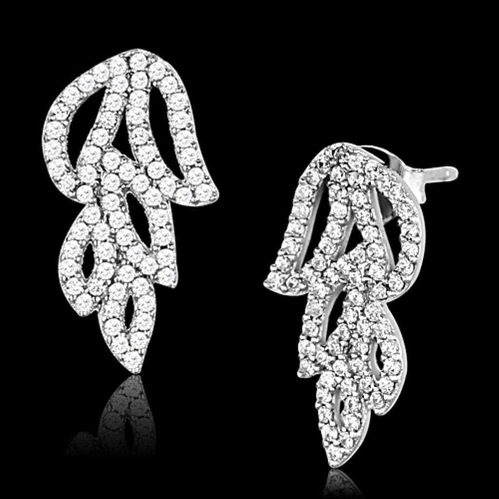 TS117 - Rhodium 925 Sterling Silver Earrings with AAA Grade CZ in Clear - Alamode - Flyclothing LLC