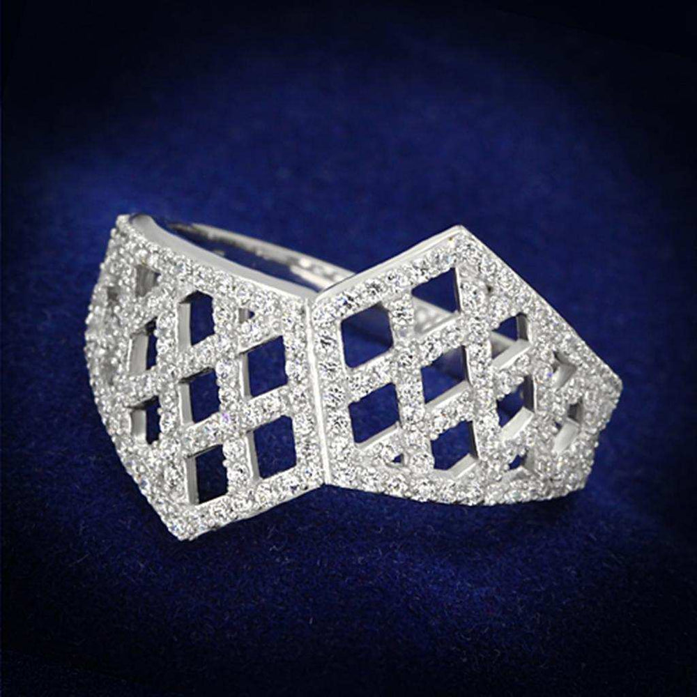 TS122 - Rhodium 925 Sterling Silver Ring with AAA Grade CZ in Clear - Alamode - Flyclothing LLC