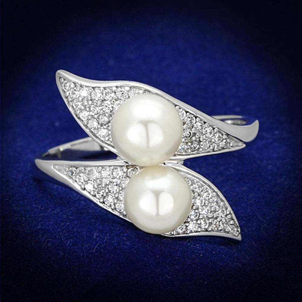 TS124 - Rhodium 925 Sterling Silver Ring with Synthetic Pearl in Citrine Yellow - Alamode - Flyclothing LLC