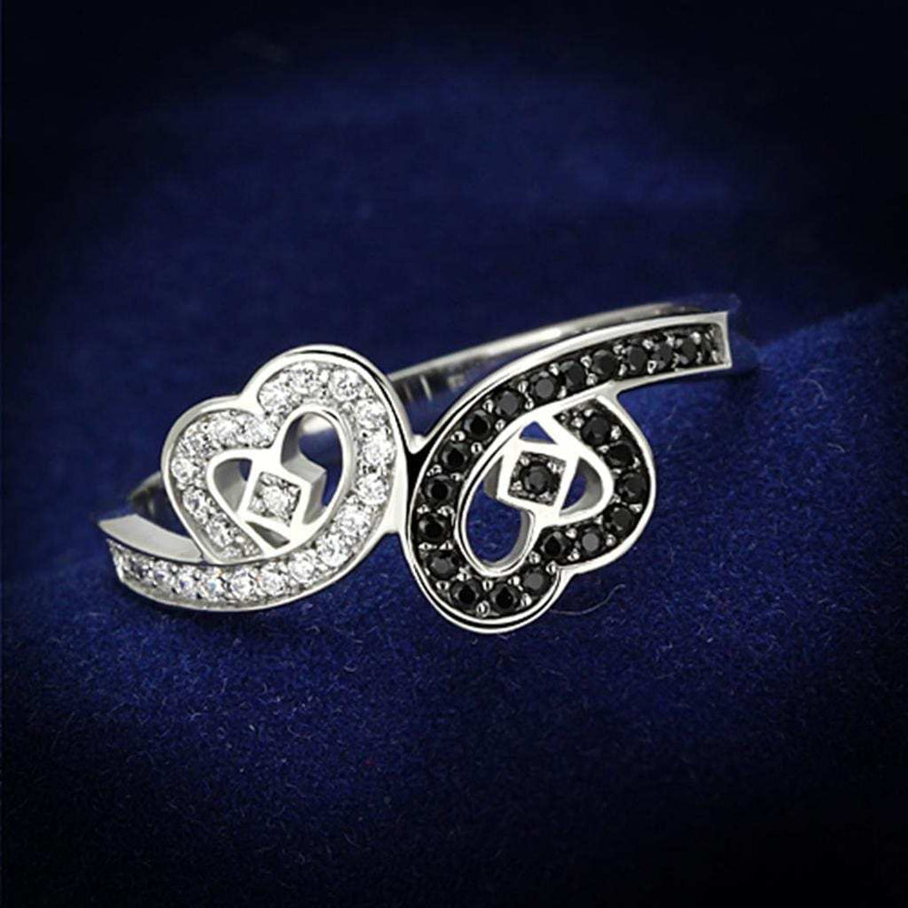 TS125 - Rhodium 925 Sterling Silver Ring with AAA Grade CZ in Black Diamond - Alamode - Flyclothing LLC