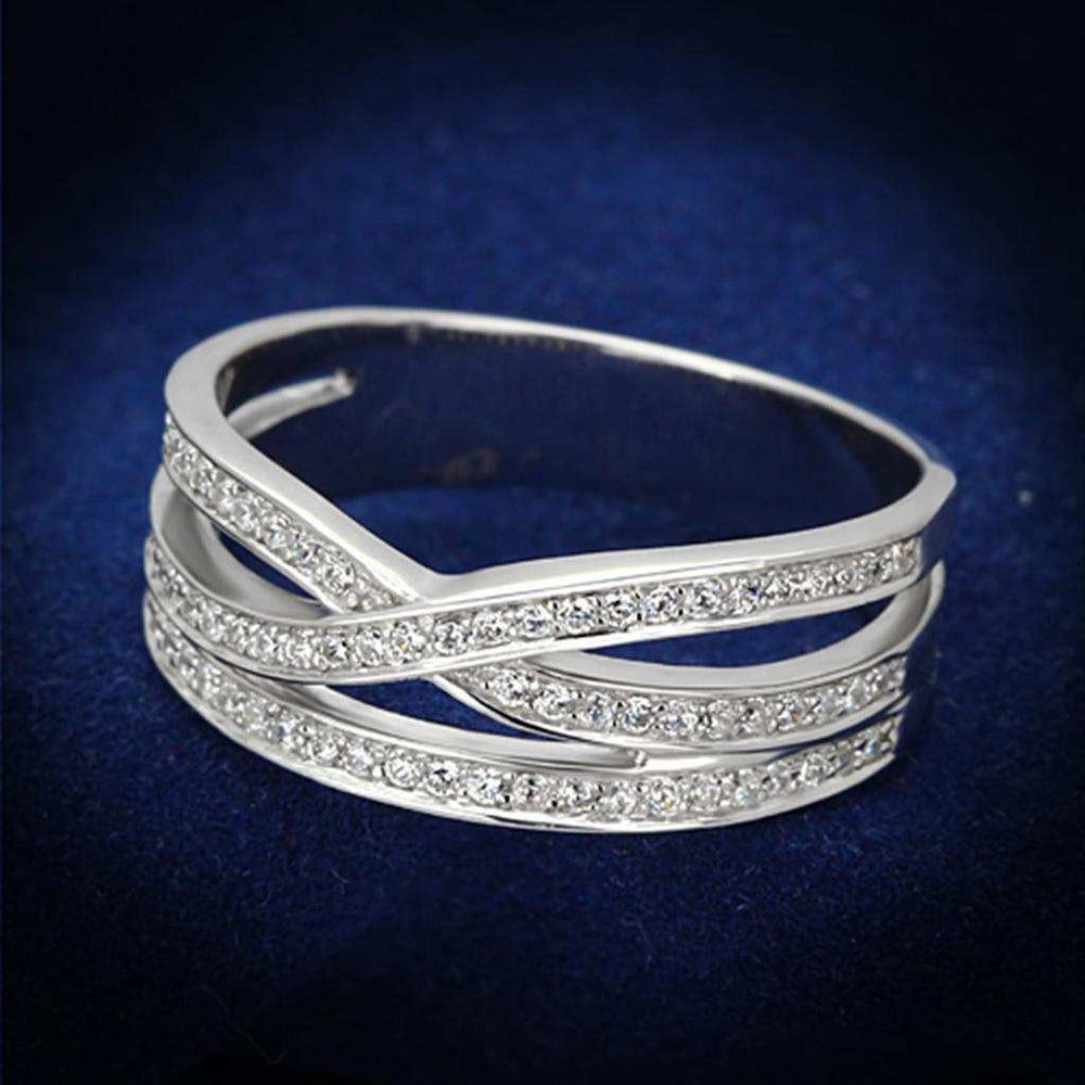 TS131 - Rhodium 925 Sterling Silver Ring with AAA Grade CZ in Clear - Alamode - Flyclothing LLC