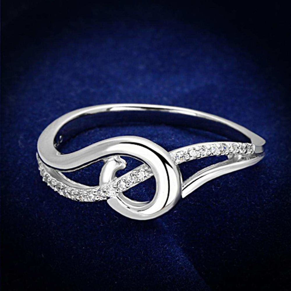 TS142 - Rhodium 925 Sterling Silver Ring with AAA Grade CZ in Clear - Alamode - Flyclothing LLC