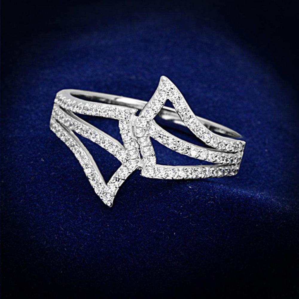 TS152 - Rhodium 925 Sterling Silver Ring with AAA Grade CZ in Clear - Alamode - Flyclothing LLC