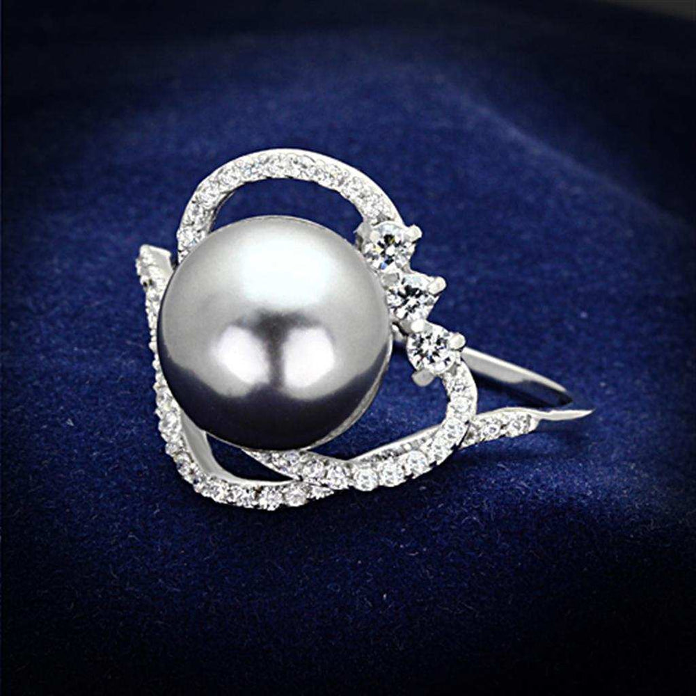 TS153 - Rhodium 925 Sterling Silver Ring with Synthetic Pearl in Gray - Alamode - Flyclothing LLC