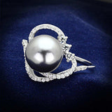 TS153 - Rhodium 925 Sterling Silver Ring with Synthetic Pearl in Gray - Alamode - Flyclothing LLC