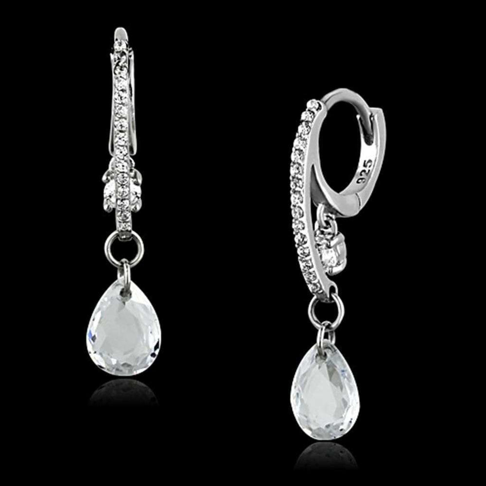 TS159 - Rhodium 925 Sterling Silver Earrings with AAA Grade CZ in Clear - Alamode - Flyclothing LLC