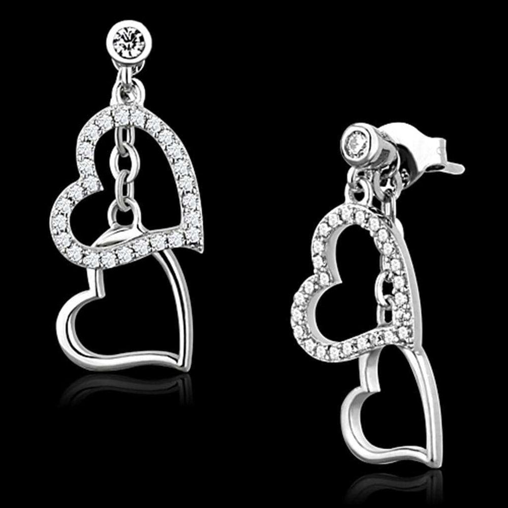 TS160 - Rhodium 925 Sterling Silver Earrings with AAA Grade CZ in Clear - Alamode - Flyclothing LLC