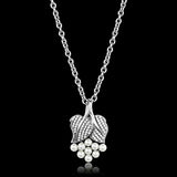 TS165 - Rhodium 925 Sterling Silver Chain Pendant with Synthetic Pearl in White - Alamode - Flyclothing LLC