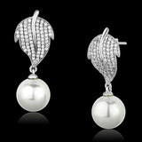 TS166 - Rhodium 925 Sterling Silver Earrings with Synthetic Pearl in White - Alamode - Flyclothing LLC