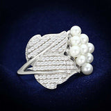 TS167 - Rhodium 925 Sterling Silver Ring with Synthetic Pearl in White - Alamode - Flyclothing LLC