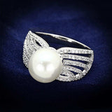 TS169 - Rhodium 925 Sterling Silver Ring with Synthetic Pearl in White - Alamode - Flyclothing LLC