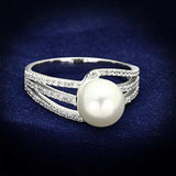 TS170 - Rhodium 925 Sterling Silver Ring with Synthetic Pearl in White - Alamode - Flyclothing LLC