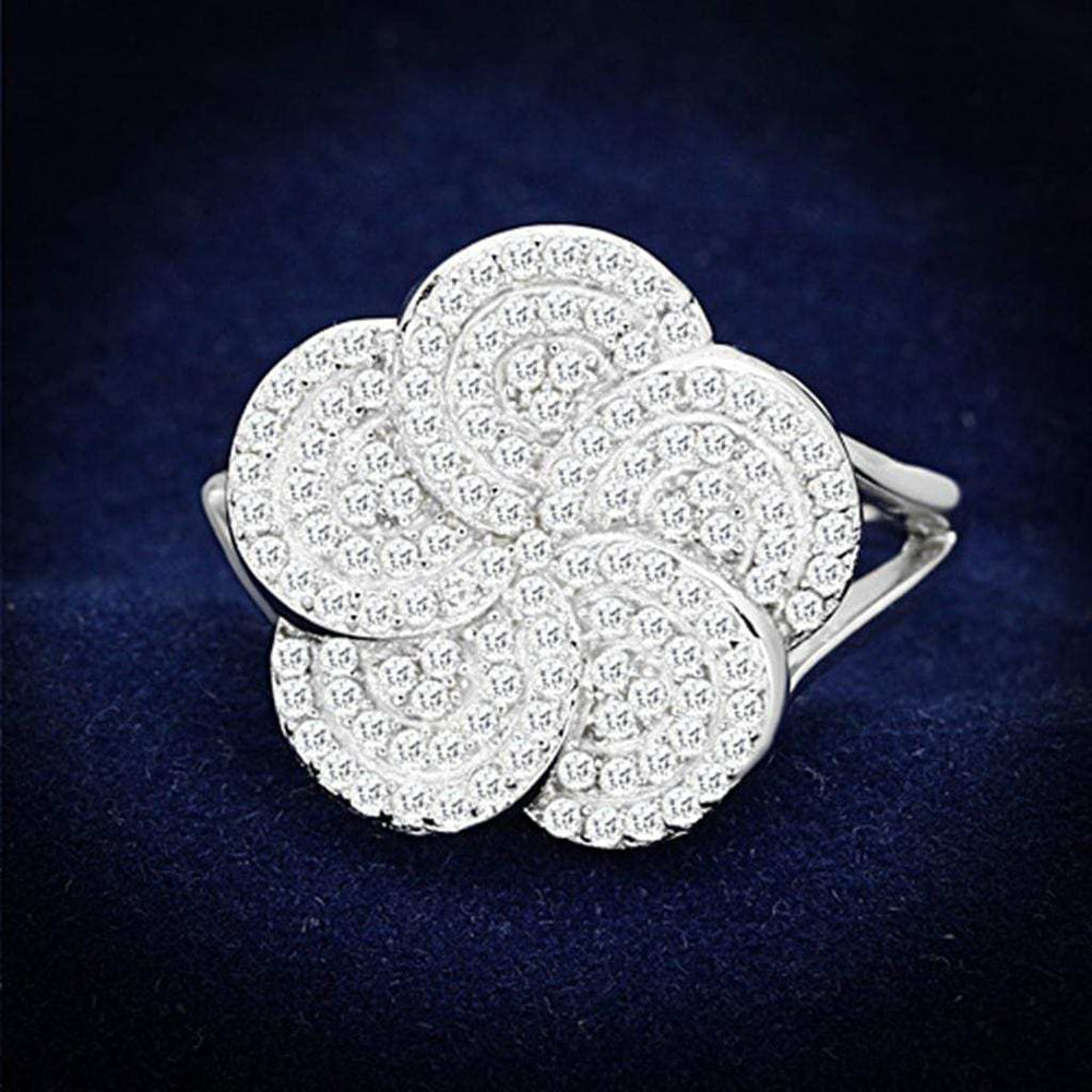 TS171 - Rhodium 925 Sterling Silver Ring with AAA Grade CZ in Clear - Alamode - Flyclothing LLC