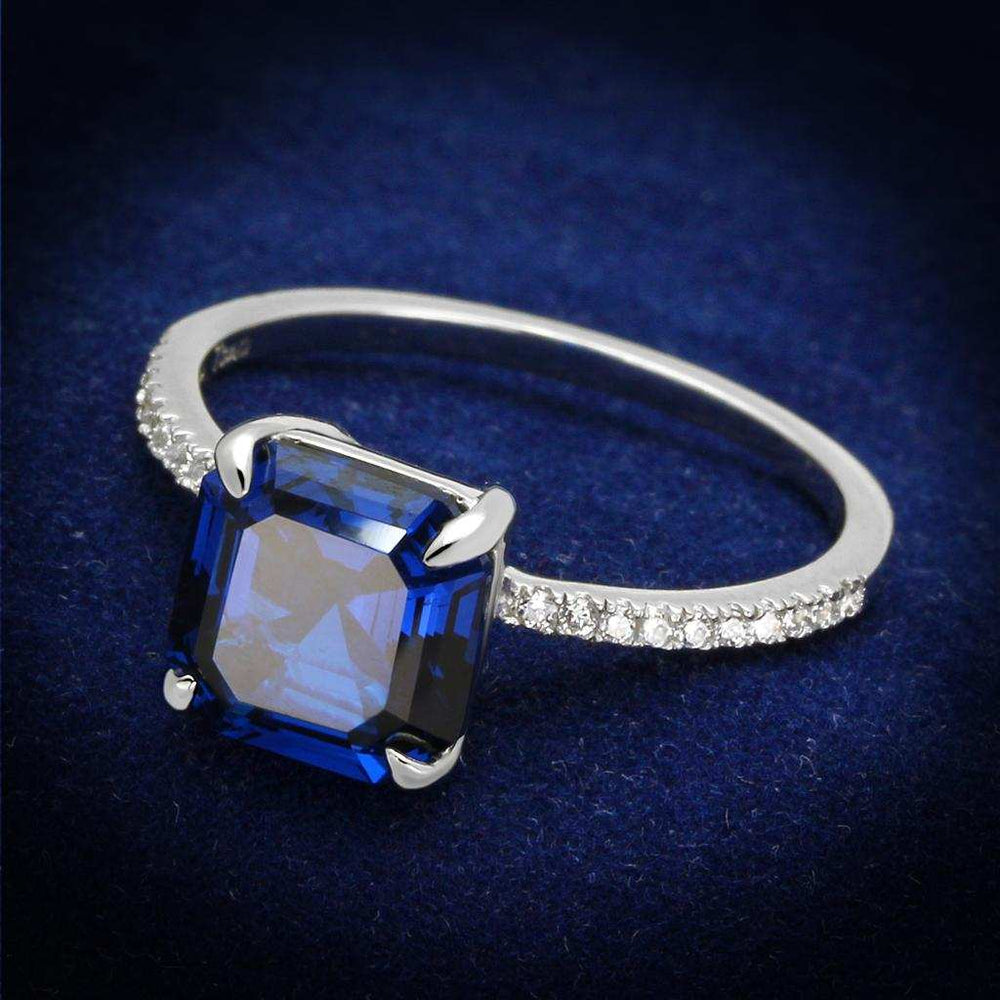 TS177 - Rhodium 925 Sterling Silver Ring with Synthetic Spinel in London Blue - Alamode - Flyclothing LLC