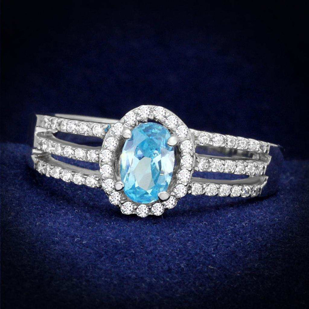 TS184 - Rhodium 925 Sterling Silver Ring with AAA Grade CZ in Sea Blue - Alamode - Flyclothing LLC