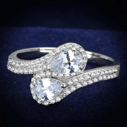TS186 - Rhodium 925 Sterling Silver Ring with AAA Grade CZ in Clear - Alamode - Flyclothing LLC