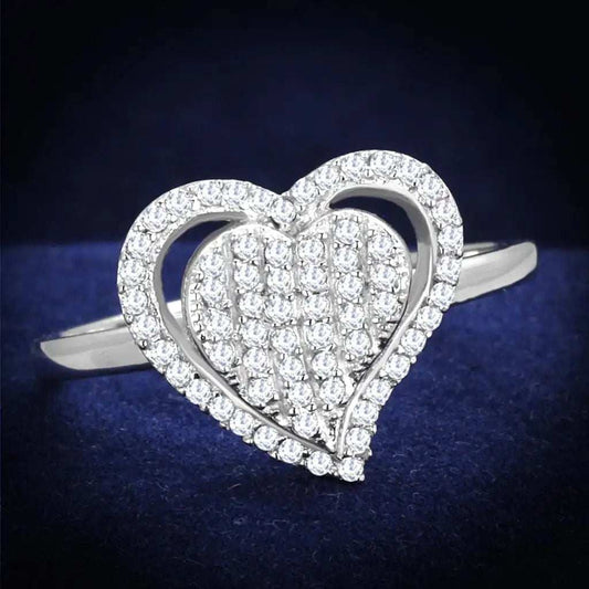 TS192 - Rhodium 925 Sterling Silver Ring with AAA Grade CZ in Clear - Alamode - Flyclothing LLC