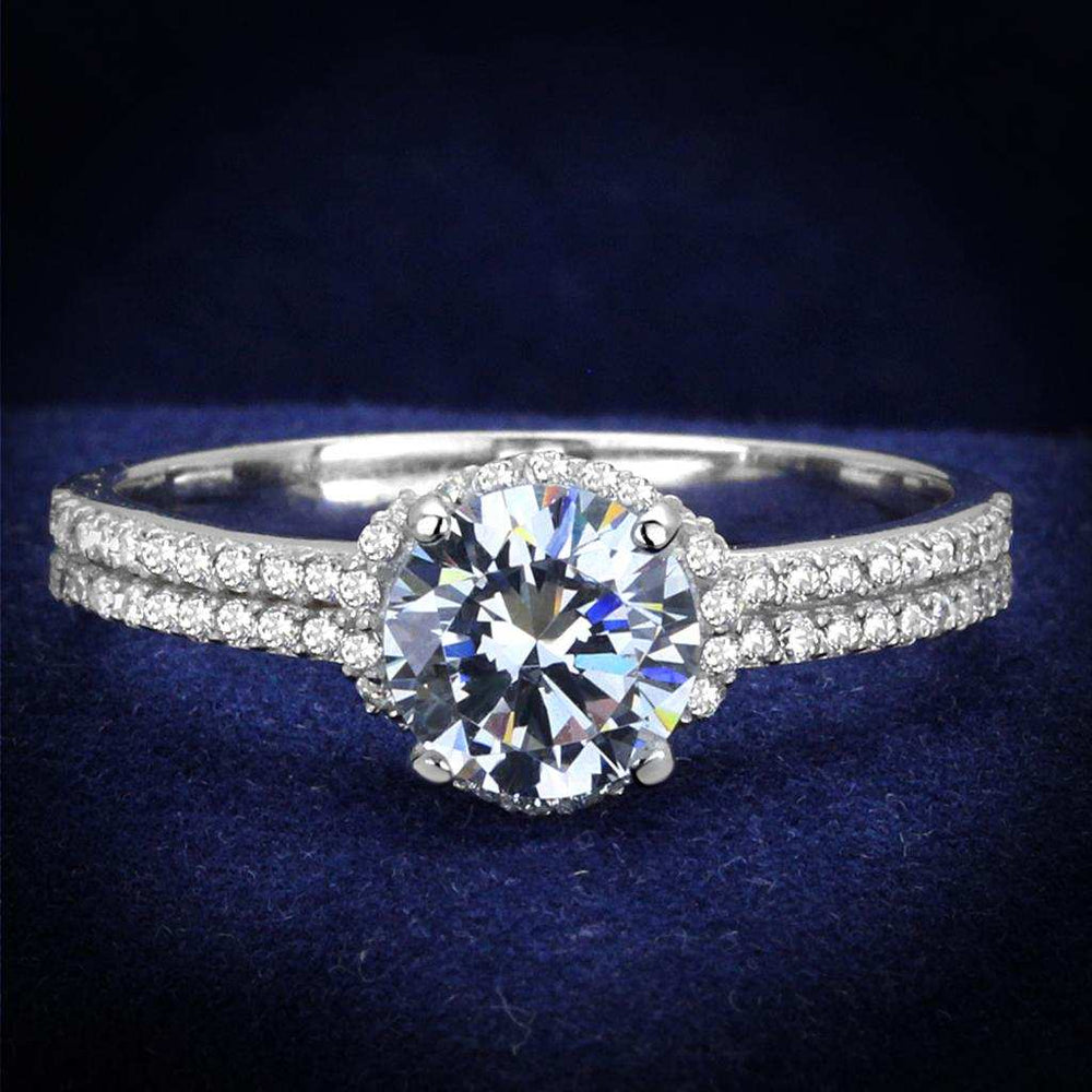 TS197 - Rhodium 925 Sterling Silver Ring with AAA Grade CZ in Clear - Alamode - Flyclothing LLC