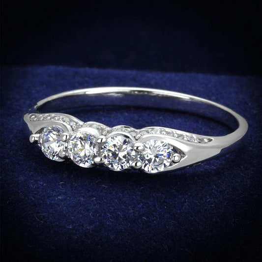 TS198 - Rhodium 925 Sterling Silver Ring with AAA Grade CZ in Clear - Alamode - Flyclothing LLC