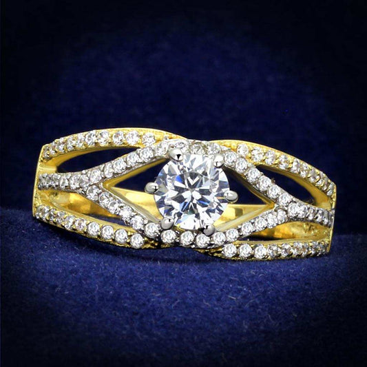 TS200 - Gold+Rhodium 925 Sterling Silver Ring with AAA Grade CZ in Clear - Alamode - Flyclothing LLC