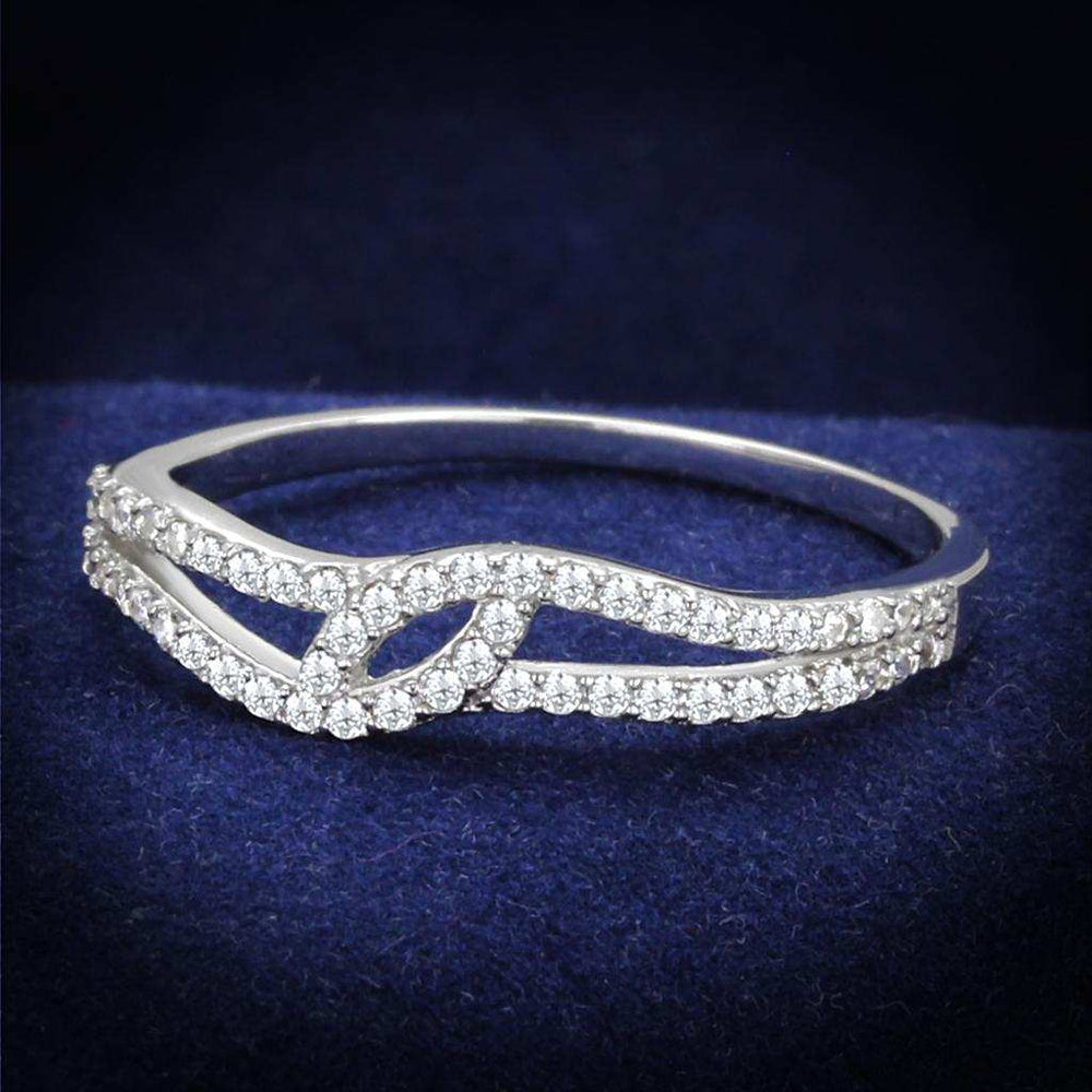TS202 - Rhodium 925 Sterling Silver Ring with AAA Grade CZ in Clear - Alamode - Flyclothing LLC