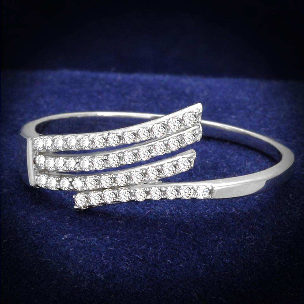 TS203 - Rhodium 925 Sterling Silver Ring with AAA Grade CZ in Clear - Alamode - Flyclothing LLC