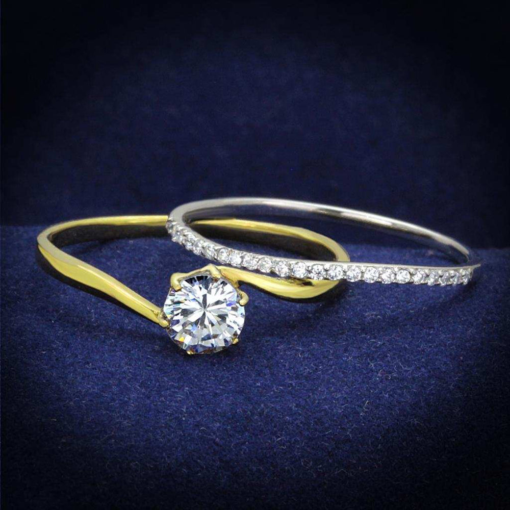 TS209 - Gold+Rhodium 925 Sterling Silver Ring with AAA Grade CZ in Clear - Alamode - Flyclothing LLC